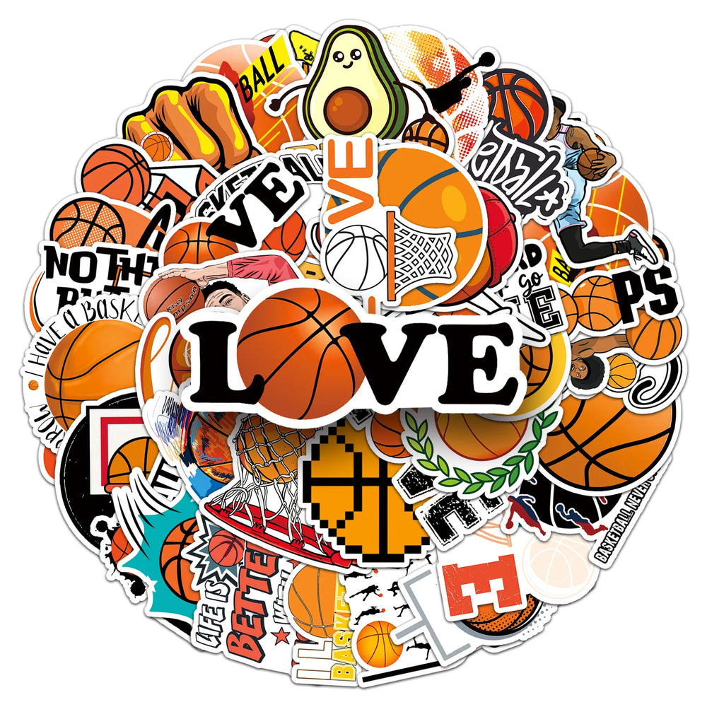 10/30/50PCS Cartoon Basketball Sports Stickers Graffiti iPad Helmet Car  DIY Personalized Wall Sticker Toys Decoration Wholesale (ONLINE ORDER ONLY)
