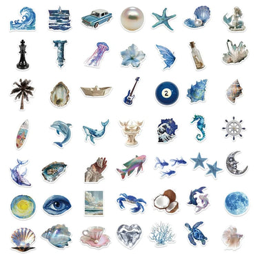 10/30/50PCS Silver Blue Sea PVC Sticker Aesthetic Decoration Scrapbooking Korean Stationery Hand Accounting Supplies for Kids (ONLINE ORDER ONLY)