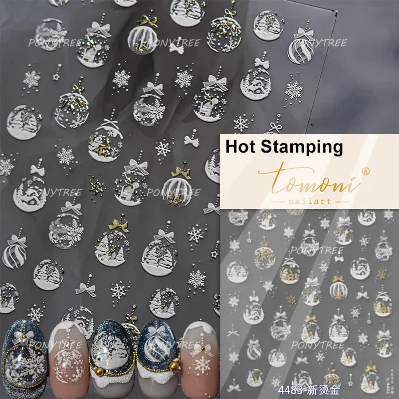 Crystal Ball Santa Claus Snowman Bowknot Red Christmas Tree Bell Socks Self Adhesive Nail Art Stickers Snowflake Manicure Decals (ONLINE ORDER ONLY)