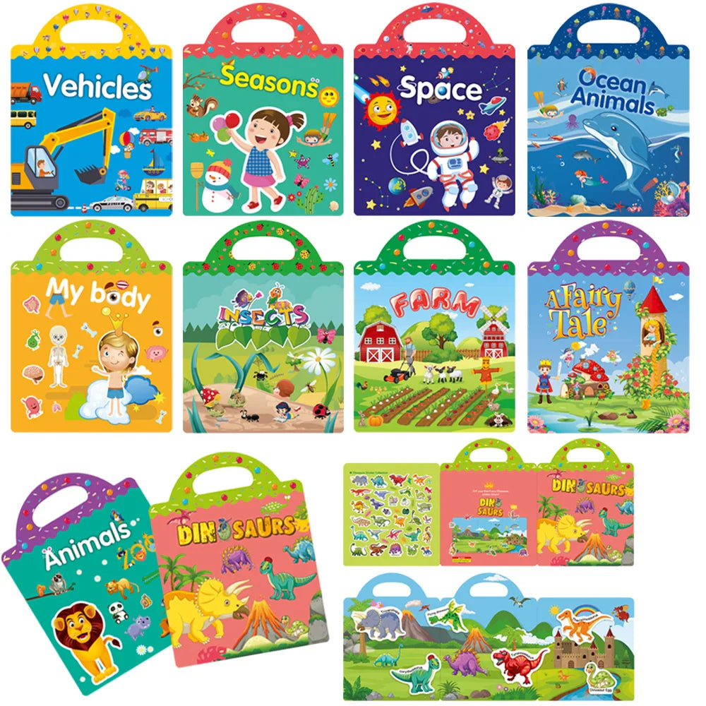 Hot New Children Scene Stickers DIY Hand-on Puzzle Sticker Books Reusable Cartoon Animal Learning Cognition Toys For Kids Gift (ONLINE ORDER ONLY)
