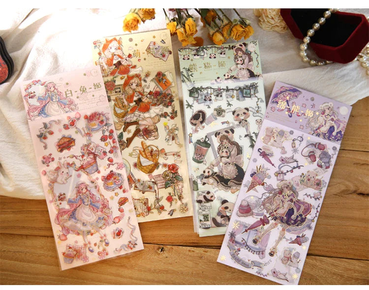 2 Sheets Cute Lolita Girl Decoration Sticker Aesthetics Hand Account DIY Collage Material Kawaii Stationery Scrapbooking Sticker (Online Order Only)