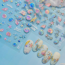 Shiny Colourful Marine Shell Starfish Ocean Elements Star Water Bubbles Star Conch Underwater Nail Art Stickers Manicure Decals (ONLINE ORDER ONLY)
