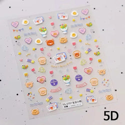 Bowknot Dog puppy Christmas Hat Strawberry Cake Food Coffee Cherry Love Heart Adhesive Nail Art Sticker Reliefs Manicure Decals (Online Order Only)