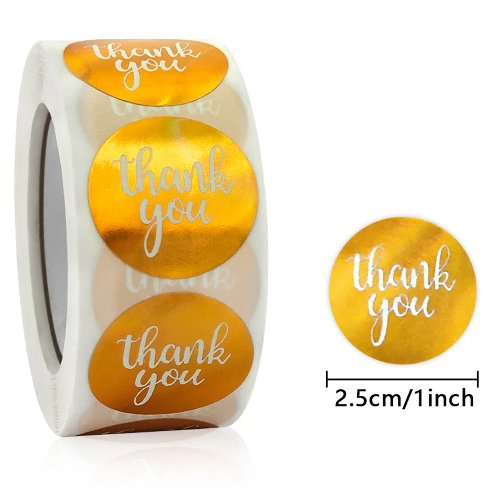 500pcs/roll Gold Holographic Glitter Sealing Label Round Laser Sticker Party Handmade Envelope Business Label Stationary Sticker (ONLINE ORDER ONLY)