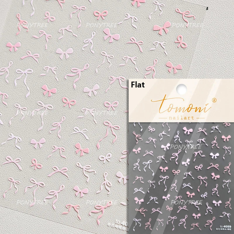 White Black Pink Bowknot Lace Star Pearl Tassel Pendant Shiny 5D Embossed Relief Self Adhesive Nail Art Stickers Manicure Decals (ONLINE ORDER ONLY)