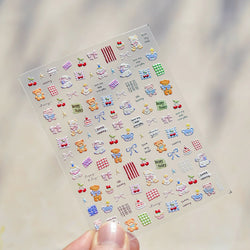 Cute Animals Bear Dog Cake Sweet Cherry Grid Bowknot Star Line Fruit Relief Self Adhesive Nail Art Stickers 3D Manicure Decals (ONLINE ORDER ONLY)