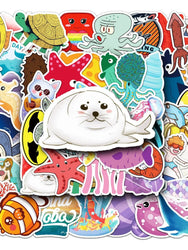 50Pcs Ocean Cartoon Waterproof Vinyl Stickers for Skateboard Snowboard (Online Order Only)