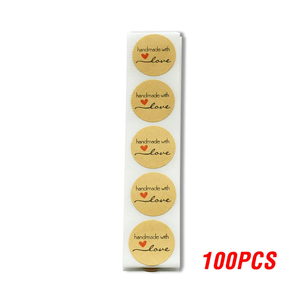 100-500pcs Kraft Paper Sticker Homemade With Love Stickers Scrapbooking For Envelope And Package Seal Labels Stationery Handmade (Online Order Only)