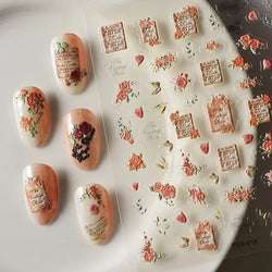 Red Plum Blossom Flower Chinese 3D Self Adhesive Nail Art Decoration Stickers Cheongsam Iris Lily Lotus Vase 5D Manicure Decals (ONLINE ORDER ONLY)