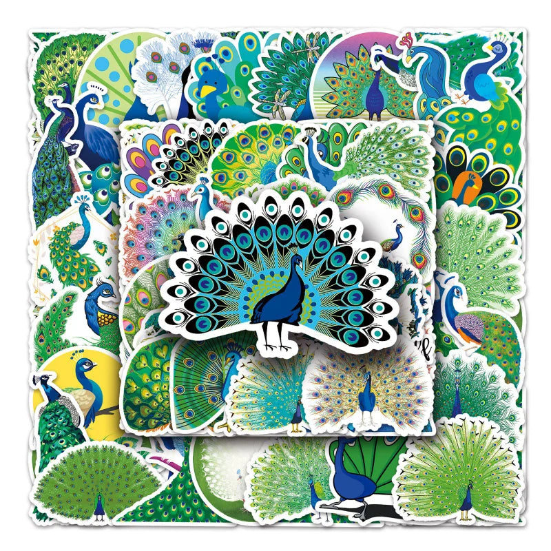 Peacock Stickers Set: Aesthetic Graffiti for Fridge, Luggage, Guitar, Laptop, Phone, Scrapbook (Online Order Only)