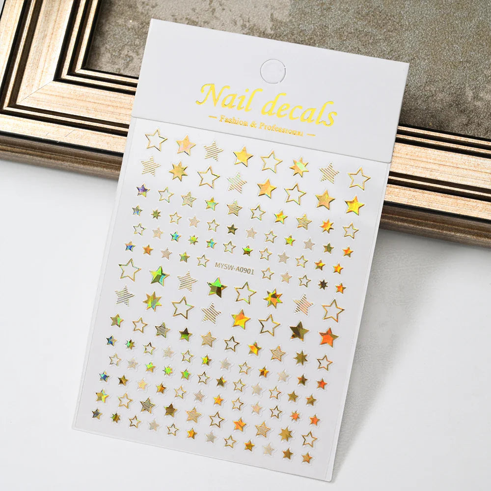 1PCS Sliver Stars Nails Stickers 3D Bronzing Laser White Cross Starlight Glossychic Y2K Stylish Adhesive Manicure Decorations *# (Online Order Only)