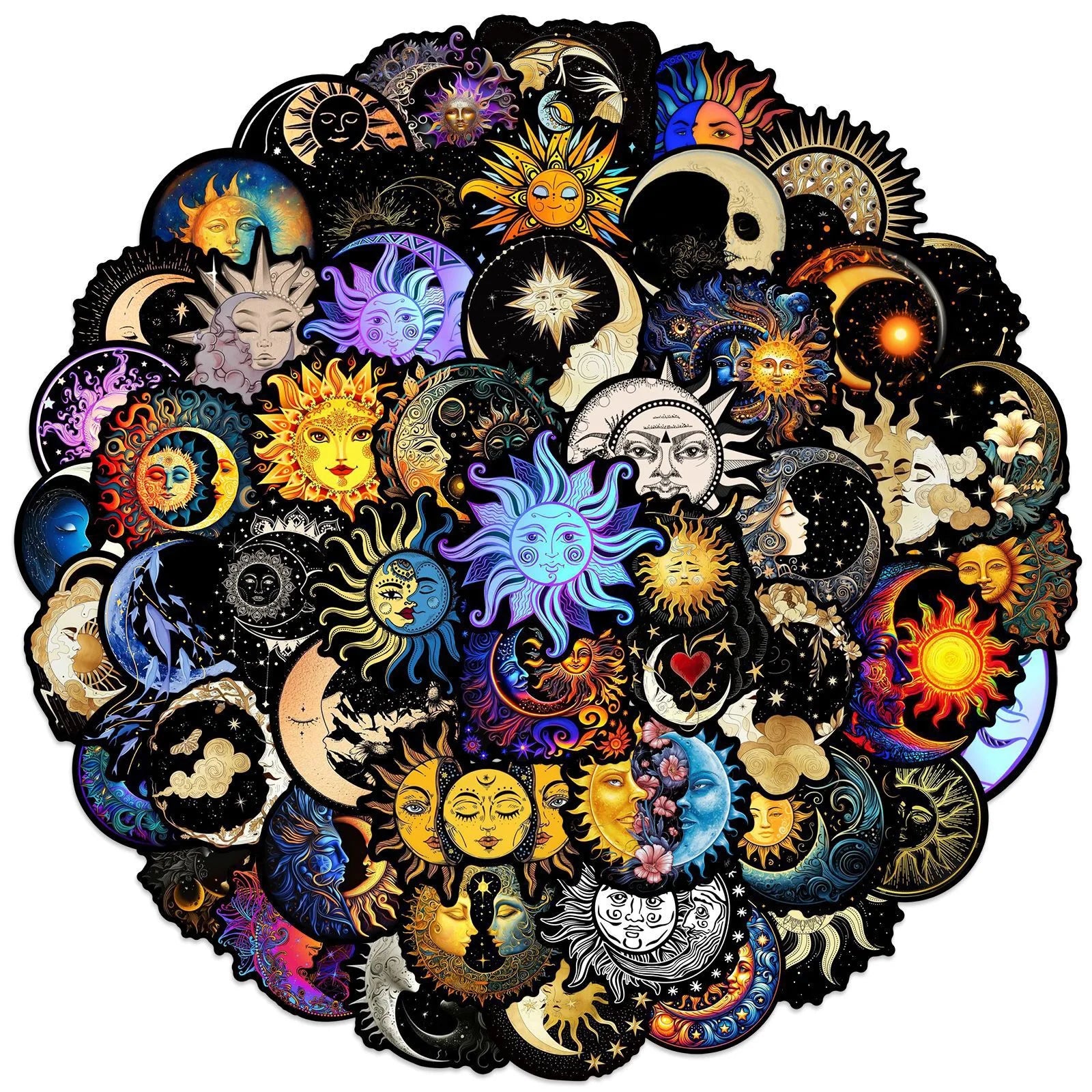 10/50Pcs Cool Gothic Dark Moon Sun Graffiti Stickers Aesthetic for DIY Guitar Laptop Luggage Water Bottle Motorcycle Skateboard (ONLINE ORDER ONLY)