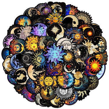 10/50Pcs Cool Gothic Dark Moon Sun Graffiti Stickers Aesthetic for DIY Guitar Laptop Luggage Water Bottle Motorcycle Skateboard (ONLINE ORDER ONLY)