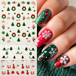 30Sheet 3D Glitter Christmas Nail Art Stickers Santa Claus Snowflake Elk Christmas Tree Design Nail Decals Cartoon Nail Supplies (Online Order Only)