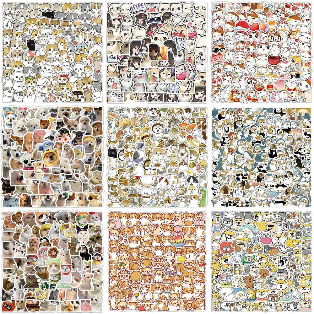 100pcs Cute Kitten Puppy Cartoon Stickers for Car, Cup, Phone, Laptop Decor (Online Order Only)