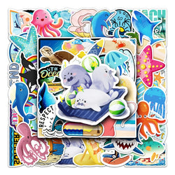 50Pcs Ocean Cartoon Waterproof Vinyl Stickers for Skateboard Snowboard (ONLINE ORDER ONLY)