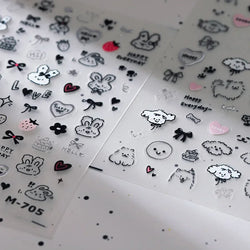 Dog Rabbit Line Bunny Footprint Bowknot Heart Cake Strawberry Flowers Bone Graffiti Adhesive Nail Art Stickers Manicure Decals (ONLINE ORDER ONLY)