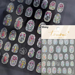 French Style Colorful Square Grid Rhombus Stripe Bowknot Line 3D Self Adhesive Nail Art Stickers Shiny Rhinestone Manicure Decal (Online Order Only)