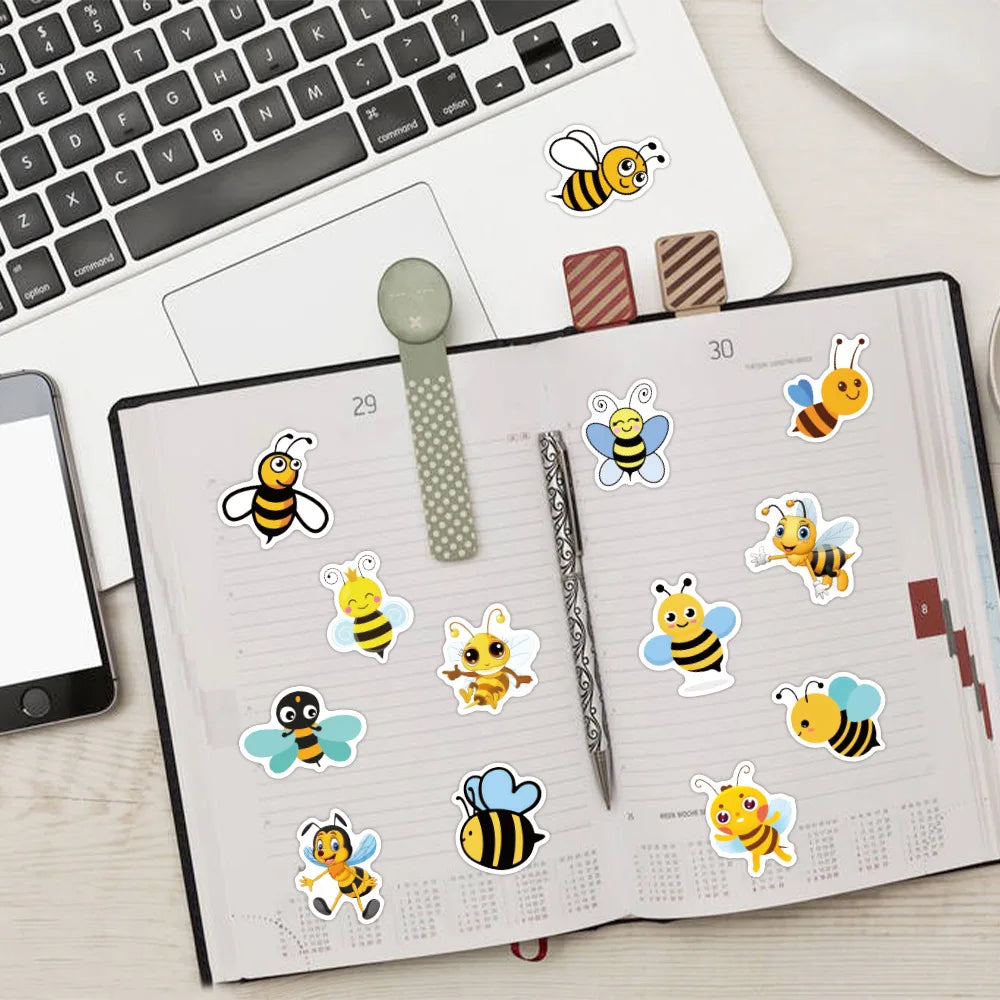 10/30/60PCS Kawaii Cartoon Bee Sticker Packs (ONLINE ORDER ONLY)