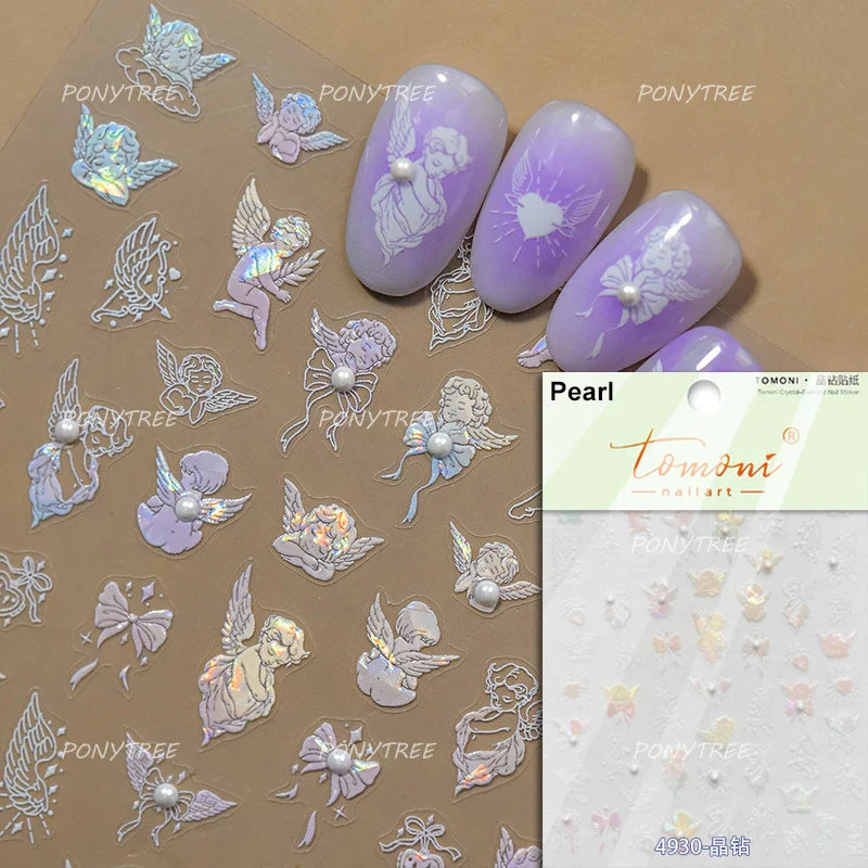 White Black Wings Feather Angel Demon Devil Dreamy Hot Stamping English Letter Adhesive Nail Art Stickers Manicure Tool Decals (Online Order Only)