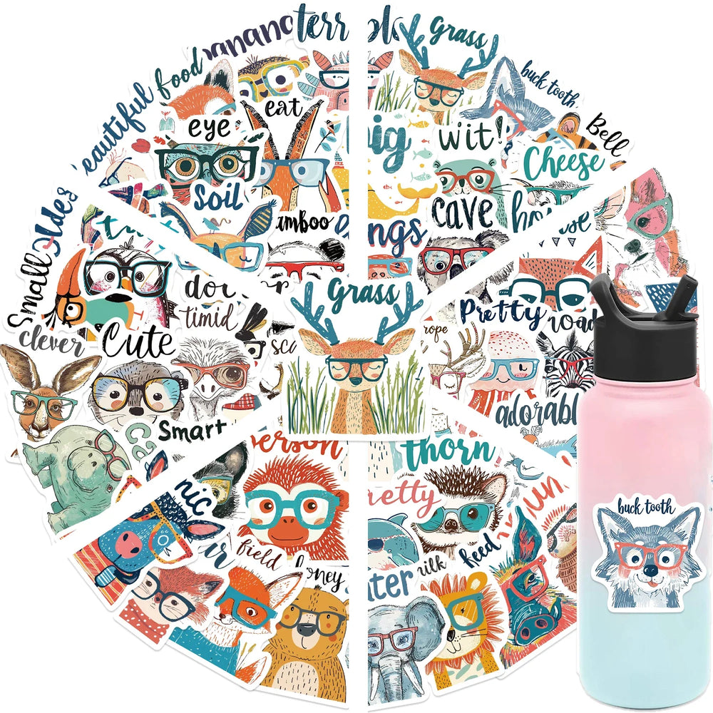 50PCS Cute Cartoon Animal Interjections Stickers DIY Phone Guitar Laptop Notebook Suitcase Cup Waterproof Sticker Kids Toy (ONLINE ORDER ONLY)