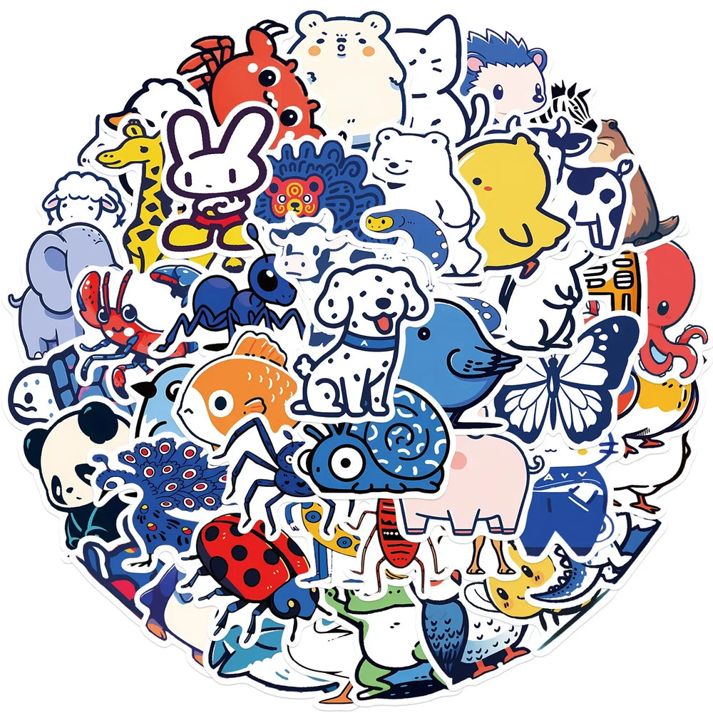 Blue Animal Cartoon Stickers for Suitcase, Skateboard, Laptop, Luggage, Fridge, Phone, Car - 10/30/50Pcs Collection (Online Order Only)