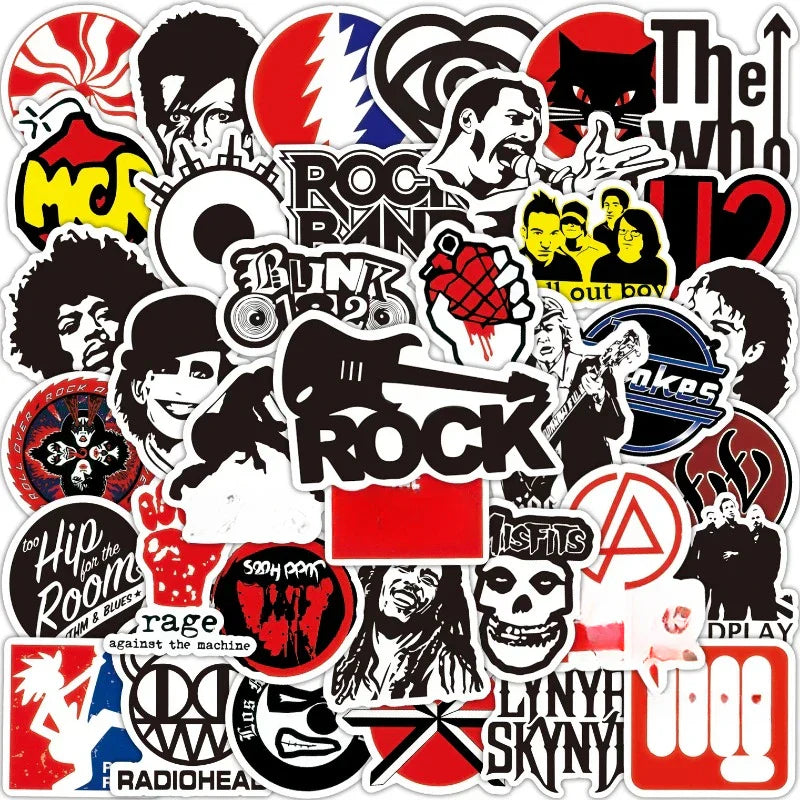 Mixed Rock Band Stickers Decals for Guitar Laptop Phone Suitcase Skateboard Helmet Water Bottle (Online Order Only)