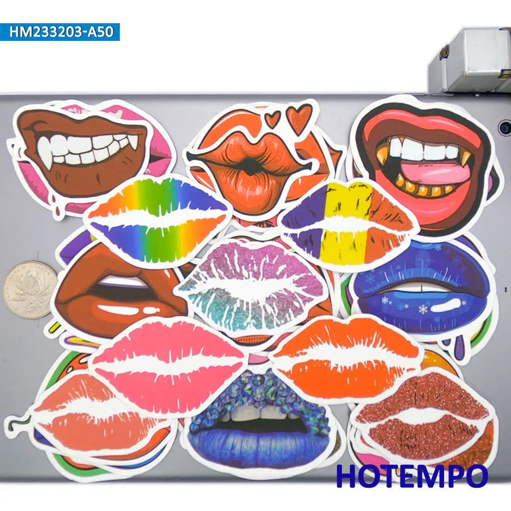 20/30/50Pieces Retro Fashion Colorful Graffiti Hot Lips Stickers for Car Bike Motorcycle Skateboard Luggage Phone Laptop Sticker (Online Order Only)
