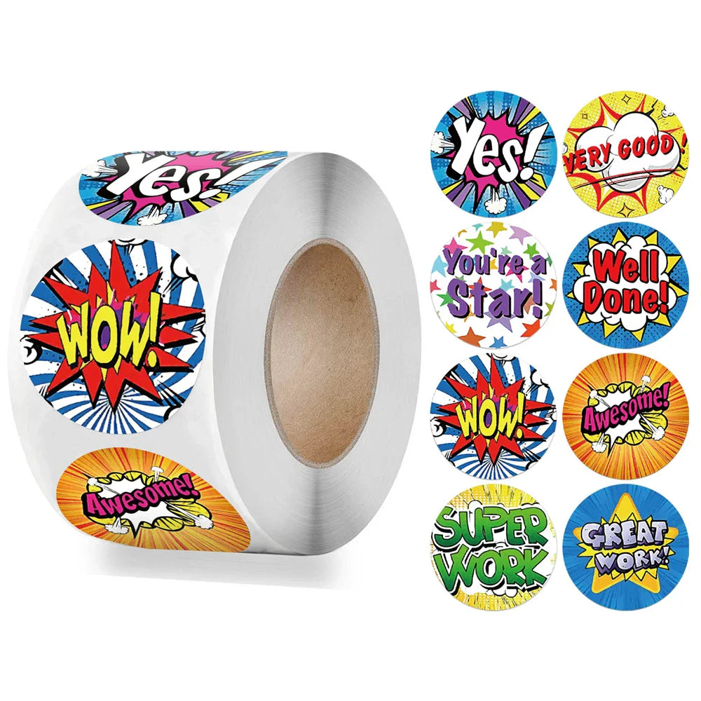 100-500pcs Cute Reward Stickers Roll with Word Motivational Stickers for School Teacher Kids Student Stationery Stickers Kids (Online Order Only)