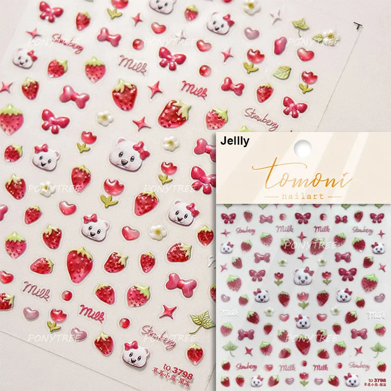 Lovely Bowknot Flower Shiny Star Love Heart Vibrant and Lively Tulip Moon Self Adhesive Nail Art Stickers Relief Manicure Decals (ONLINE ORDER ONLY)