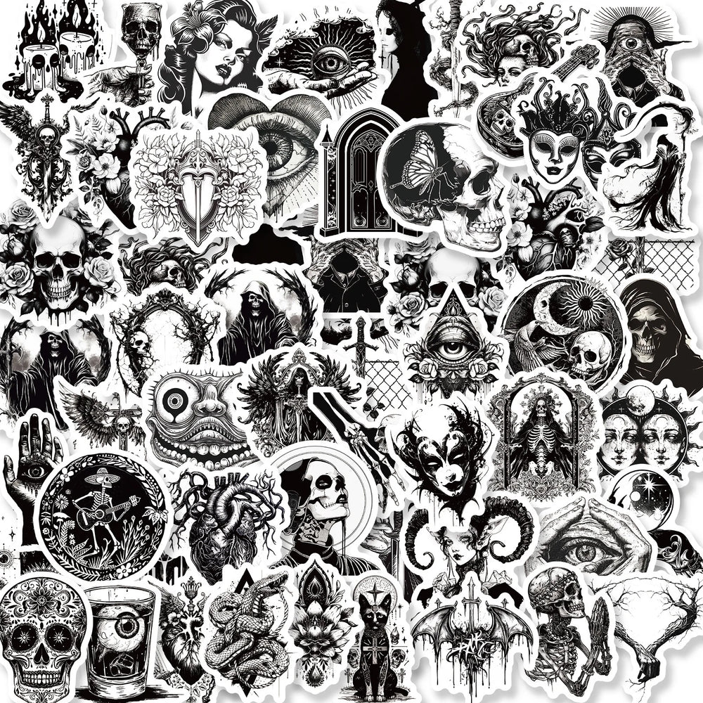 Gothic Black & White Stickers for Laptop, Phone, Car, Bike, Skateboard (Online Order Only)