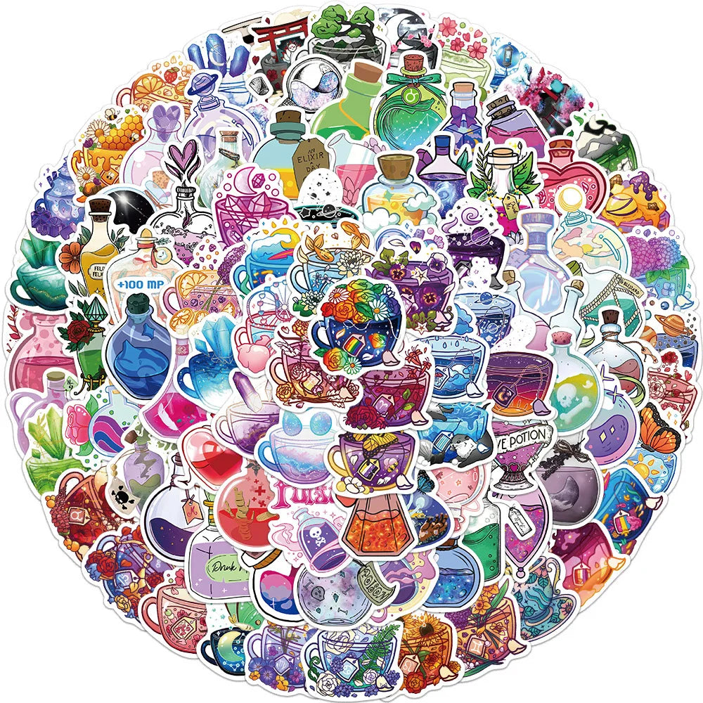 Cartoon Magic Potion Stickers: 10/30/50/99pcs Aesthetic Decals for Laptop, Luggage, Phone, Kids (ONLINE ORDER ONLY)