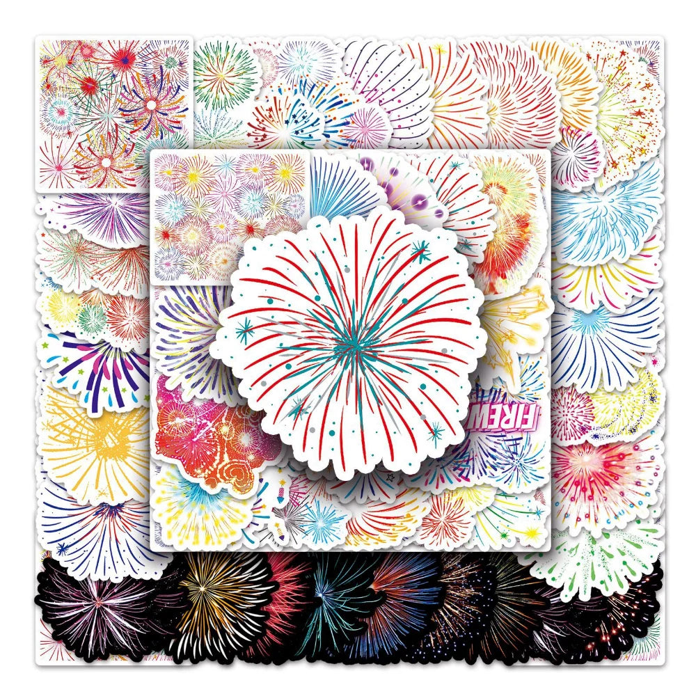10/50Pcs Retro Fireworks Stickers Creative Aesthetic Holiday Ledger Decorative Stationery Stickers 2023 (ONLINE ORDER ONLY)
