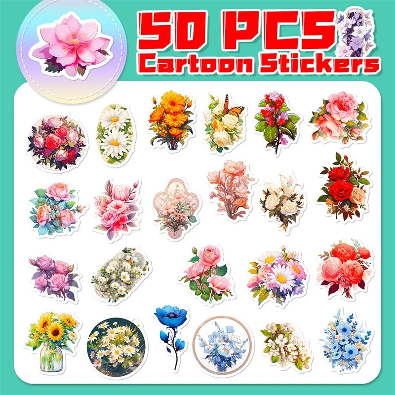 10/30/50PCS Vintage Rose and Floral Sticker Packs (ONLINE ORDER ONLY)