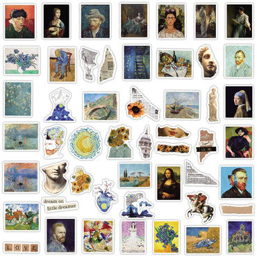 10/30/50PCS Vintage Painting PVC Sticker Aesthetic Children's Decoration Scrapbooking Korean Stationery School Supplies for Kids (ONLINE ORDER ONLY)