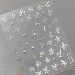 Winter Dreamy Hot Stamping Romantic White Pink Snowflakes Hexagon 3D Self Adhesive Nail Art Stickers Christmas Manicure Decals (ONLINE ORDER ONLY)
