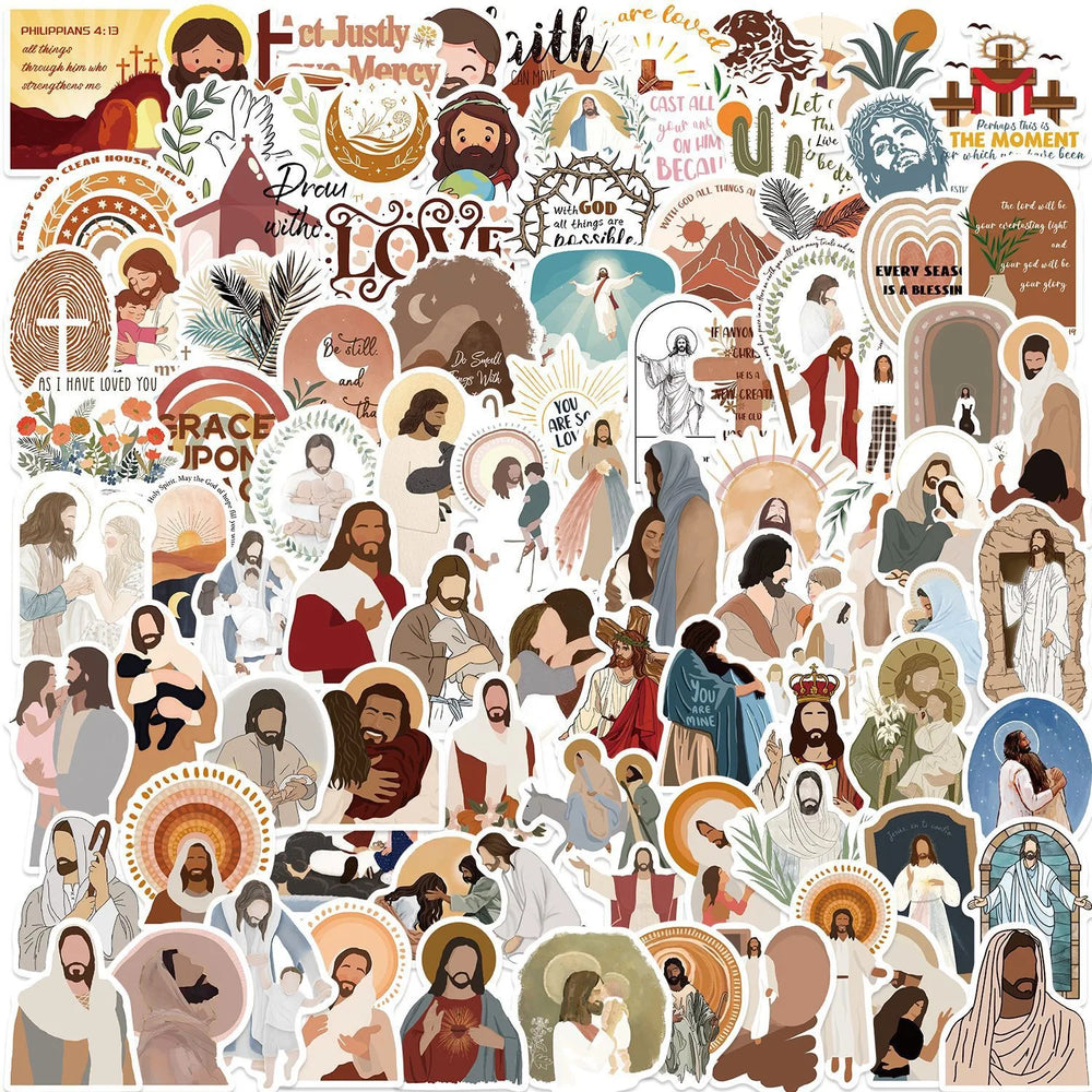 10/50/102pcs Jesus Phrase Christians Religion Bible Stickers Aesthetic Graffiti Decals DIY Luggage Skateboard Scrapbook Sticker (Online Order Only)