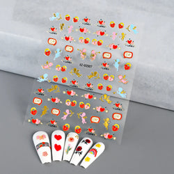 1PC Holographic Laser Heart Nail Stickers-3D Self-Adhesive Golden White Valentines Day Nail Decals For Women Nail Art Decoration (ONLINE ORDER ONLY)