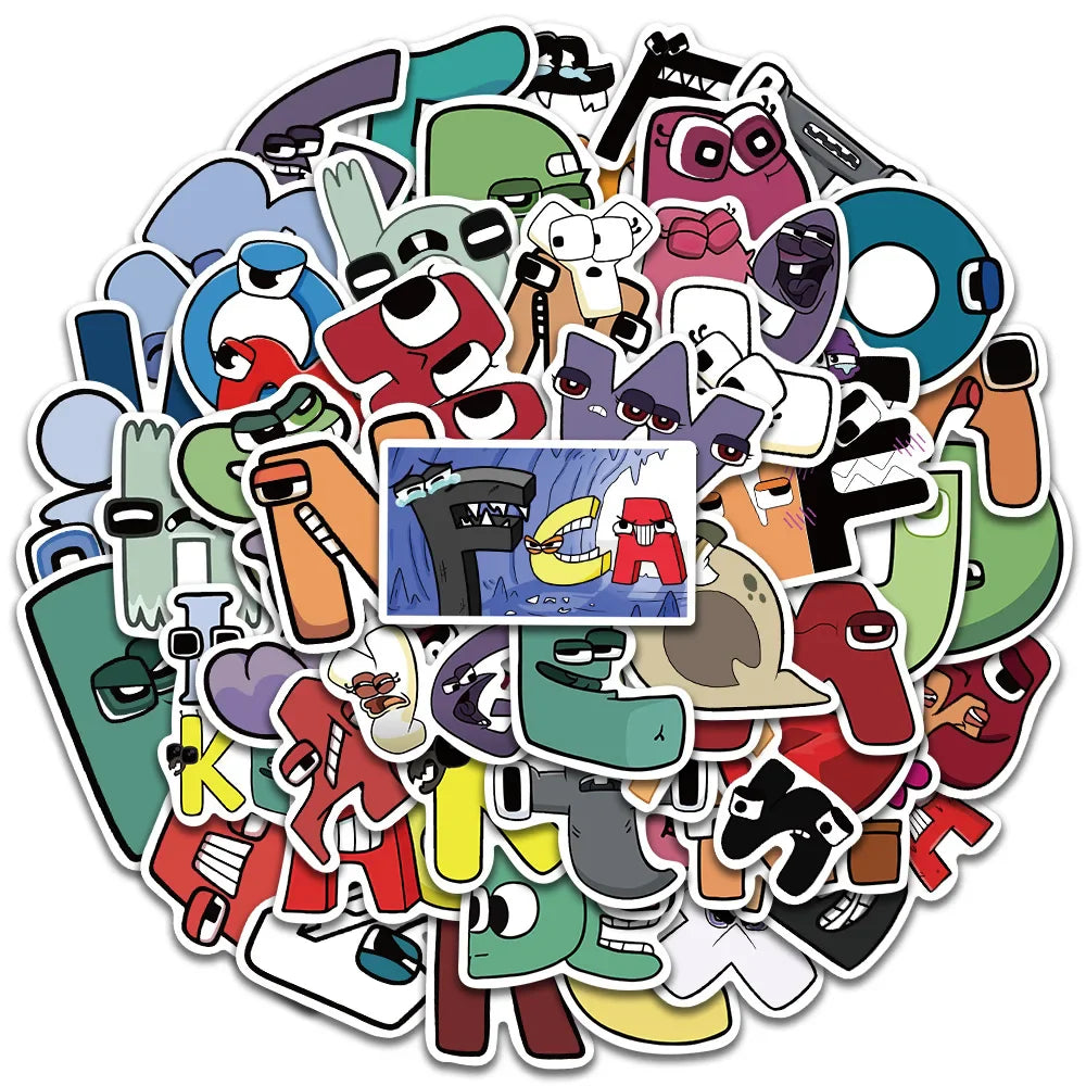 10/30/50PCS Cute Cartoon Anime Alphabet Lore Stickers For Laptop Helmet Luggage Phone Skateboard PVC Waterproof Graffiti Decals (ONLINE ORDER ONLY)