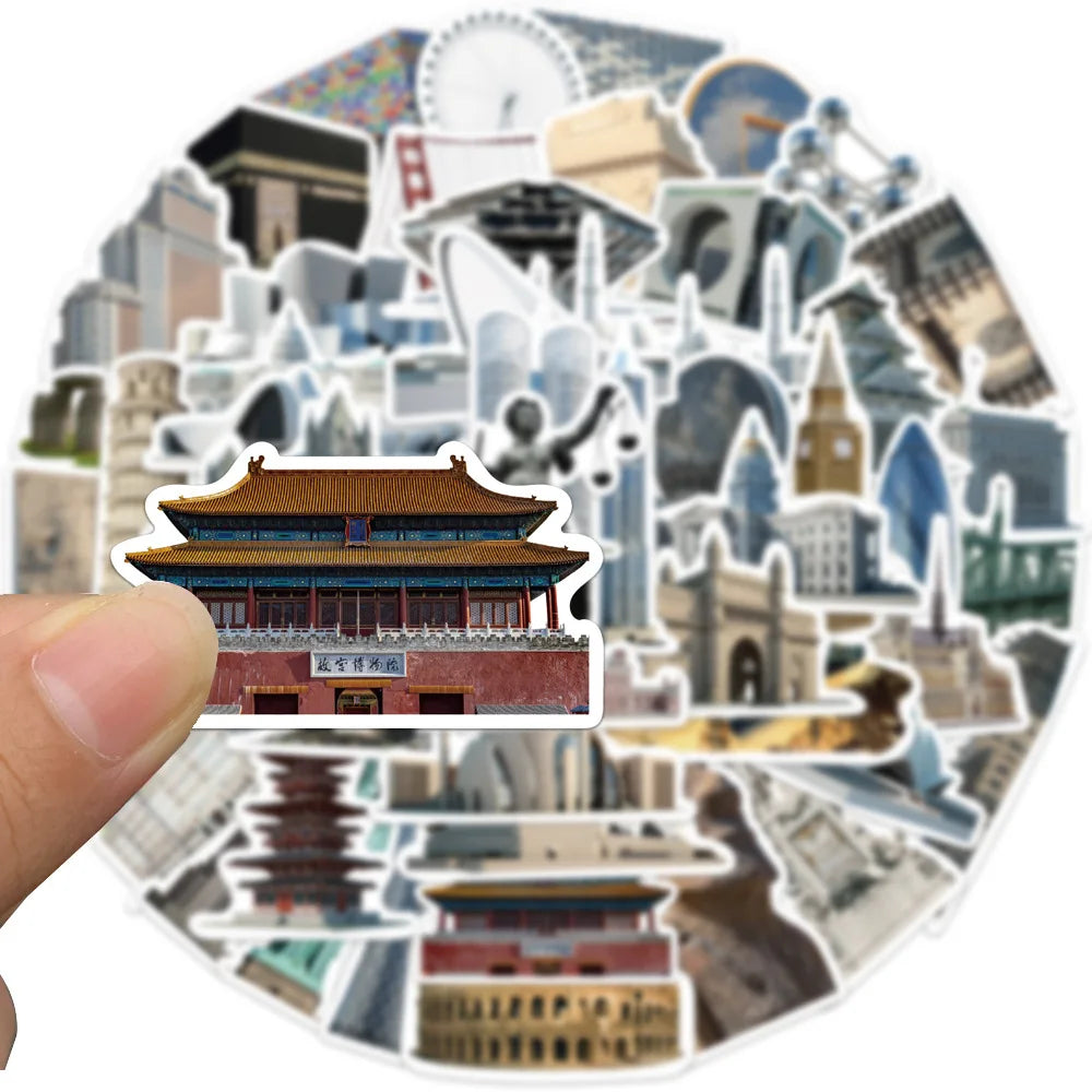 10/65Pcs World Architecture Tourism PVC Stationery Stickers Scrapbooking DIY Diary Album Stick Label (ONLINE ORDER ONLY)