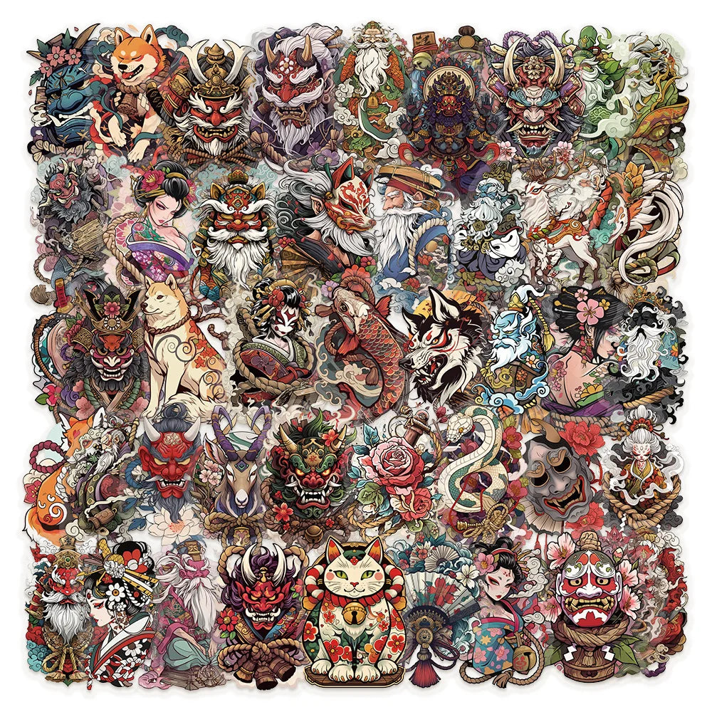 50pcs Japanese Tattoo Art Stickers for Helmet, Desktop, Wall Decoration (Online Order Only)