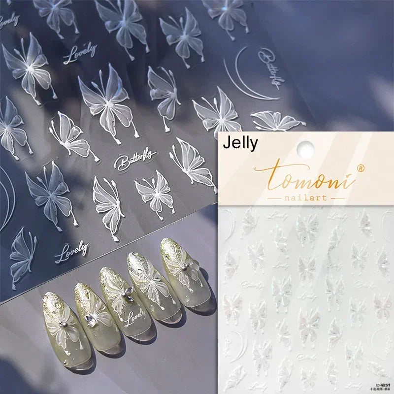 Dreamy Charming Shiny Beautiful Black White Butterfly Flower Love Heart Bowknot 5D Self Adhesive Nail Art Sticker Manicure Decal (ONLINE ORDER ONLY)