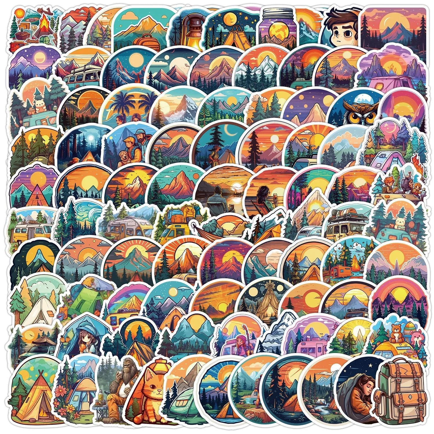 10/50/100pcs Outdoor Hiking Camping Stickers Travel Decals DIY Skateboard Phone Laptop Car Luggage Bike Cool Waterproof Sticker (ONLINE ORDER ONLY)