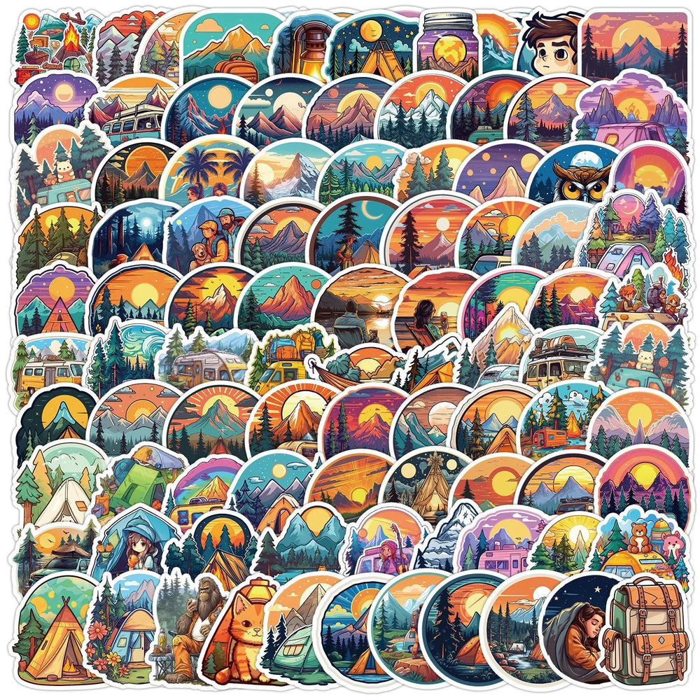 10/50/100pcs Outdoor Hiking Camping Stickers Travel Decals DIY Skateboard Phone Laptop Car Luggage Bike Cool Waterproof Sticker (ONLINE ORDER ONLY)