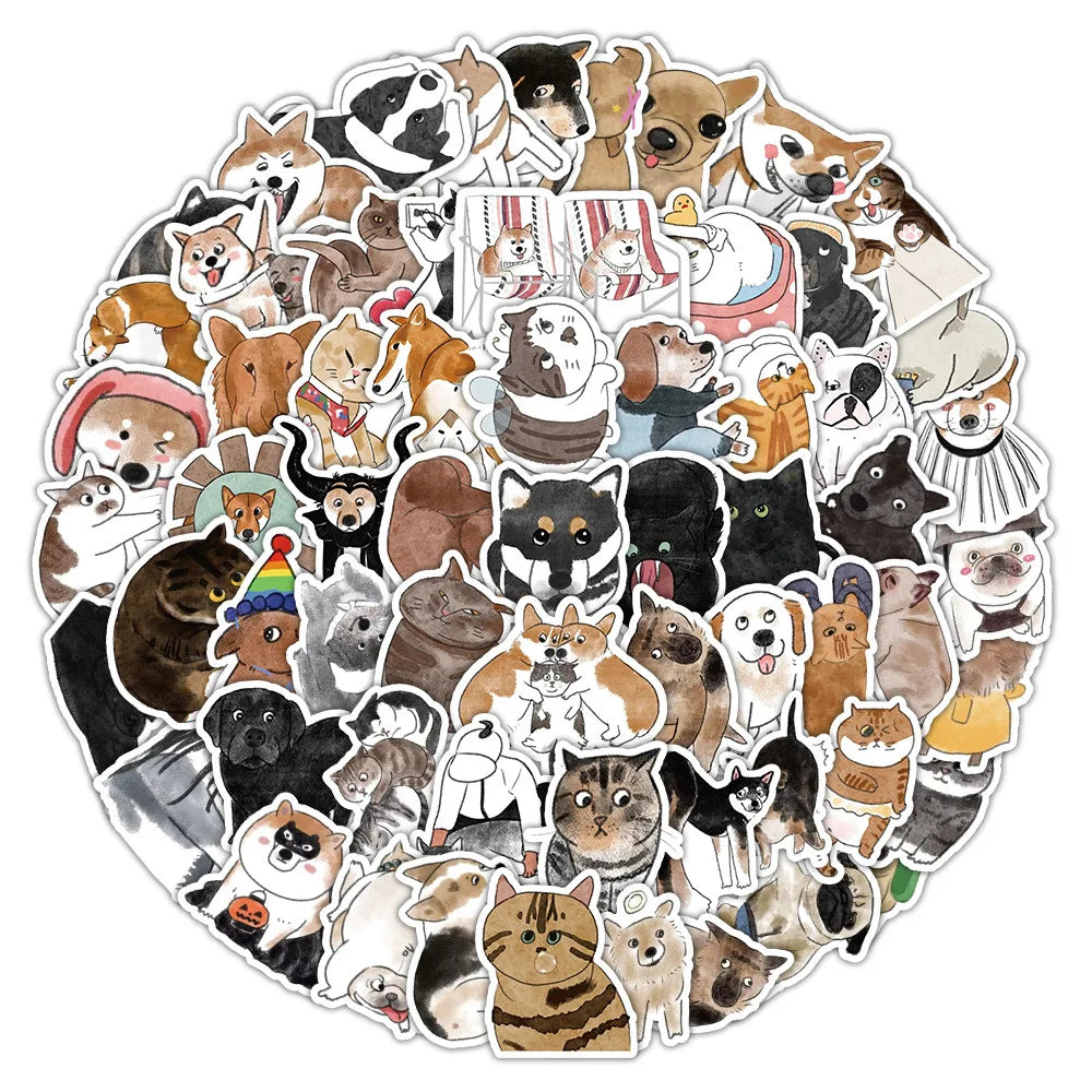 Animal Meme Stickers Pack - Dog Cat Cartoon Decals for Laptop, Phone, Guitar, Bike, Skateboard, Kids Toy (Online Order Only)