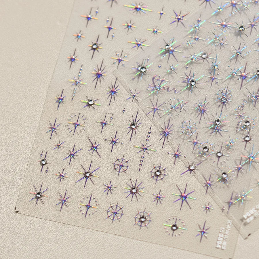 Gold Silver Star Laser Pink Colorful Glitter Starlight Sparkle Rhinestones Relief Nail Art Decorations Stickers Manicure Decals (ONLINE ORDER ONLY)