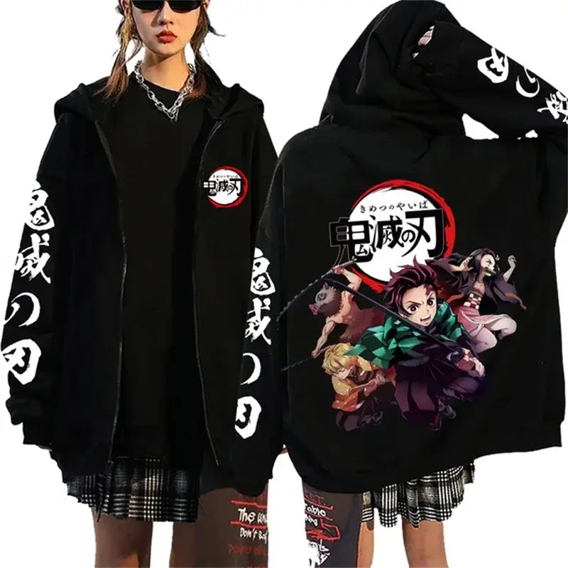 Demon Slayer Pattern Print Sweatshirt Harajuku Zipper Hoodie (ONLINE ORDER ONLY)