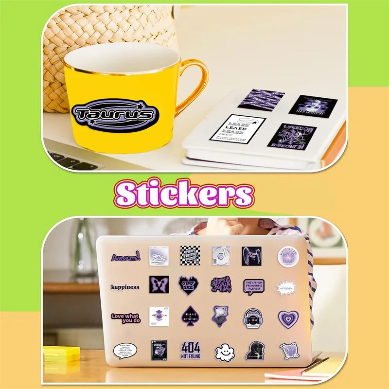 10/30/60PCS INS Purple Black PVC Sticker Aesthetic DIY Decoration Scrapbooking Stationery Hand Accounting Supplies for Kids (ONLINE ORDER ONLY)