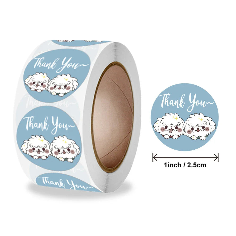 500pcs/roll Flowers Thank You Sticker Labels Round Reward Stickers Wedding Party Decor Envelope Seals Stickers Stationery (Online Order Only)