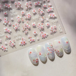 Flowers Blooming Cherry Blossom Sakura Living Peach Branch 5D Soft Relief Spring Adhesive Nail Art Sticker Chic Manicure Decals (ONLINE ORDER ONLY)